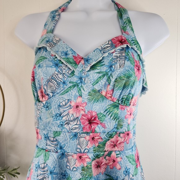 Hot Topic Blue Floral Tiki Swing Dress Size Small - Picture 5 of 10